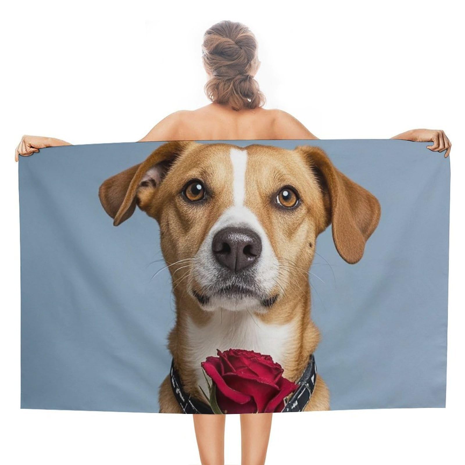 asbwuo Dog Holding A Rose Beach Towels Extra Large Quick Dry Absorbent