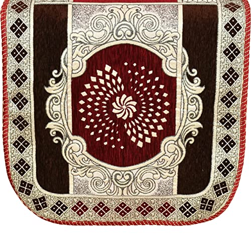 Image of SAWNA Homes 5 Seater Sofa Cover with Centre Table Mat | Chenille & Jackquard Sofa Panel 16 Pcs Set with Arm Cover 3+1+1 | 3+2 Seater Couch Cover for Living Room, Mehroon