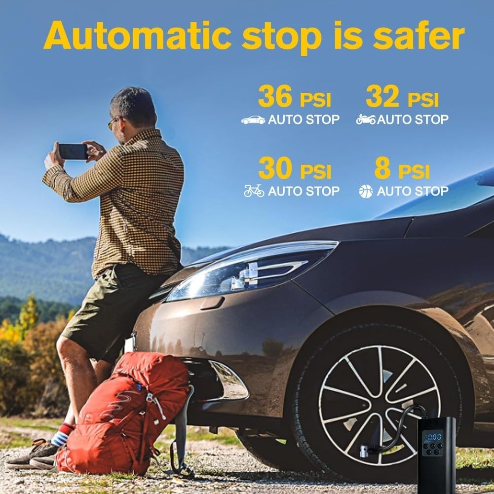 Pompa Auto 45L/min Pressione Preimpostata Pompa Auto 45L/min | Arresto pressione, flusso 45L/min, per sicuro per preciso, ideale gomme auto