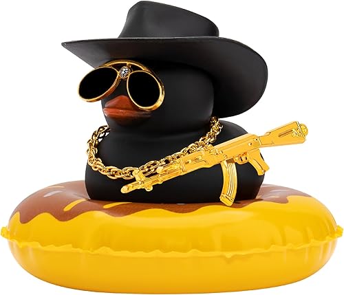 wonuu Adorno de pato de goma, para decoración de tablero de automóvil, accesorios de decoración con sombrero, anillo de natación, collar, gafas de