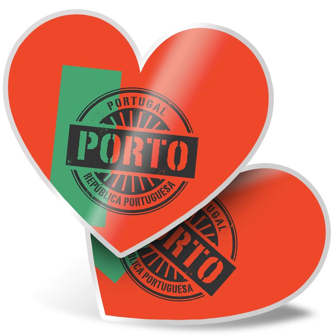 Destination Vinyl Ltd Multi 2 X Heart Stickers 15 Cm - Porto Portugal Portugese Flag Travel Fun Decals For Laptops,Tablets,Luggage,Scrap Booking,Fridges, #6112