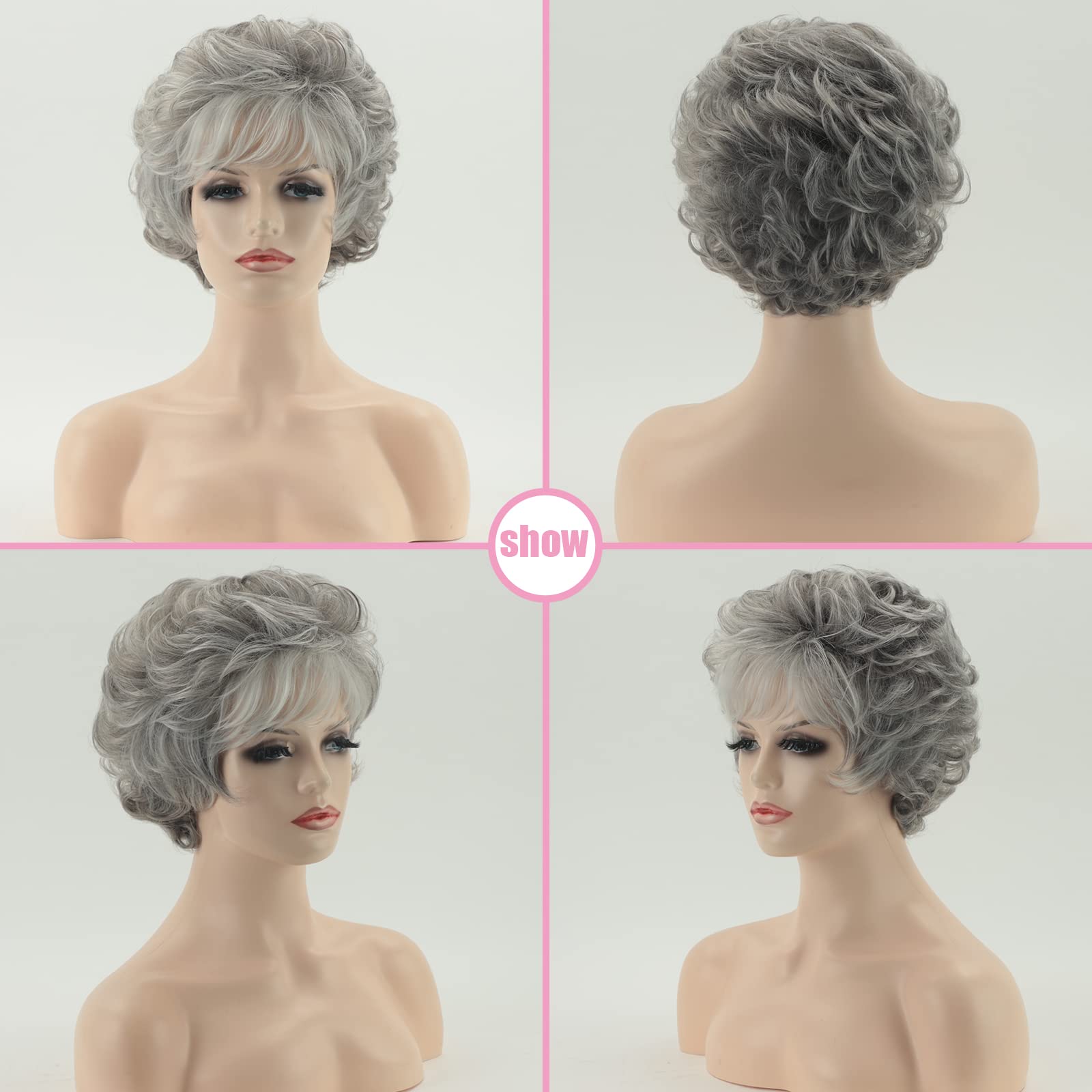 NEW TAG ! Tseses Women Short Curly Wig White/Gray Amazon.com : Oseti Short Gray Curly Wigs for White Women  main image 4