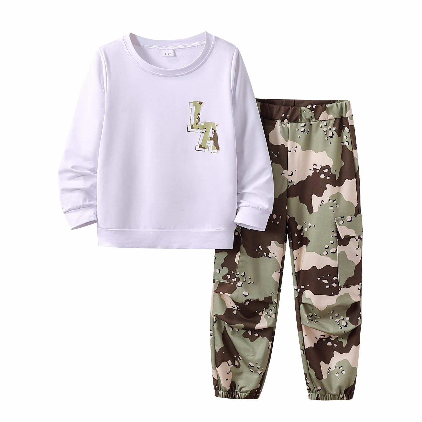 Boy Clothes Plant Camouflage Pants LA Letter Print Top Sweatsuit Fall Boys Outfits Set