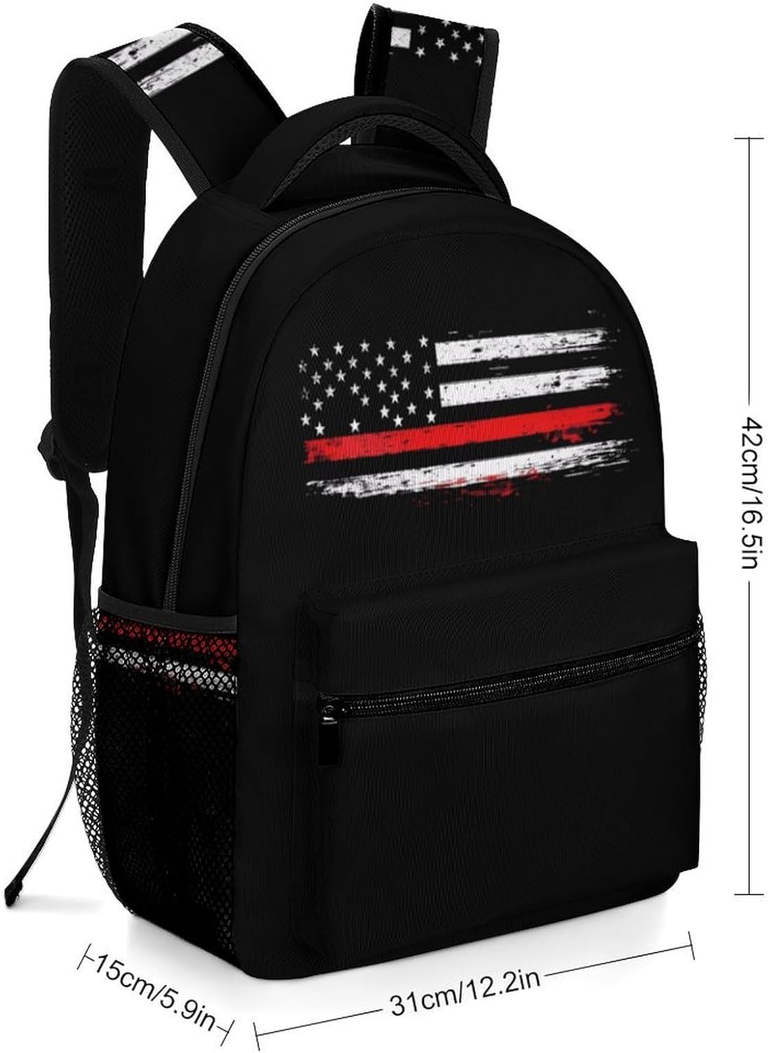 US Flag Thin Red Line Flag Laptop Backpack Lightweight Travel Daypack Shoulder Bag for Men Women