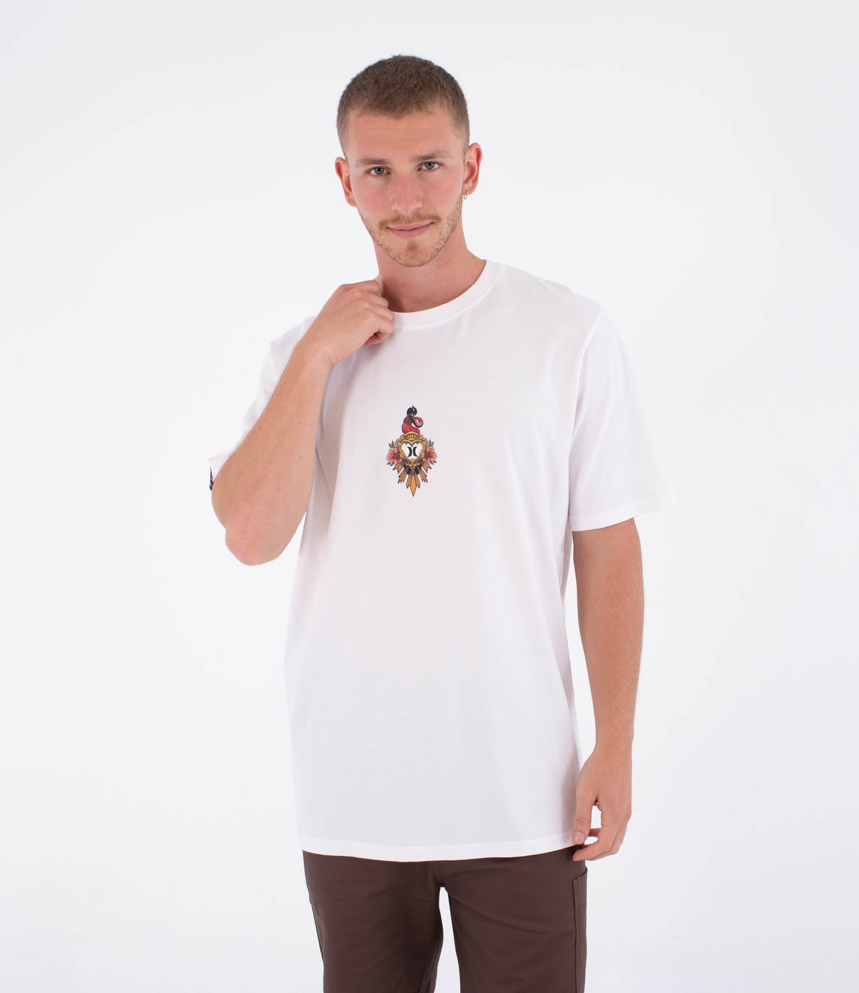 Hurley Mens Short Sleeve Tattoo Trudy Heart T-Shirt, White, M EU