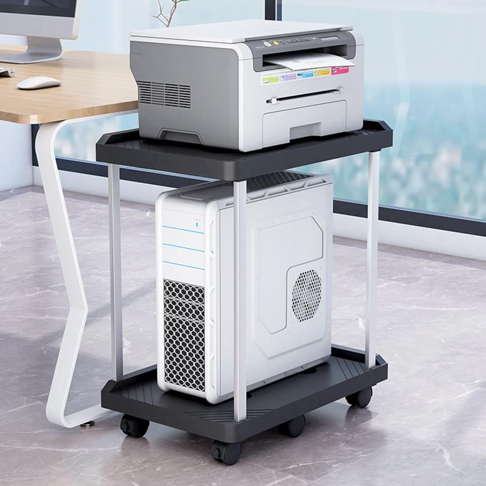 Supporto per PC Case Stand, 2 Strati Supporto a torre per computer con 6 Rotelle, Supporto per Custodia per PC Mobile Adatto alla Maggior Parte dei Computer, Nero