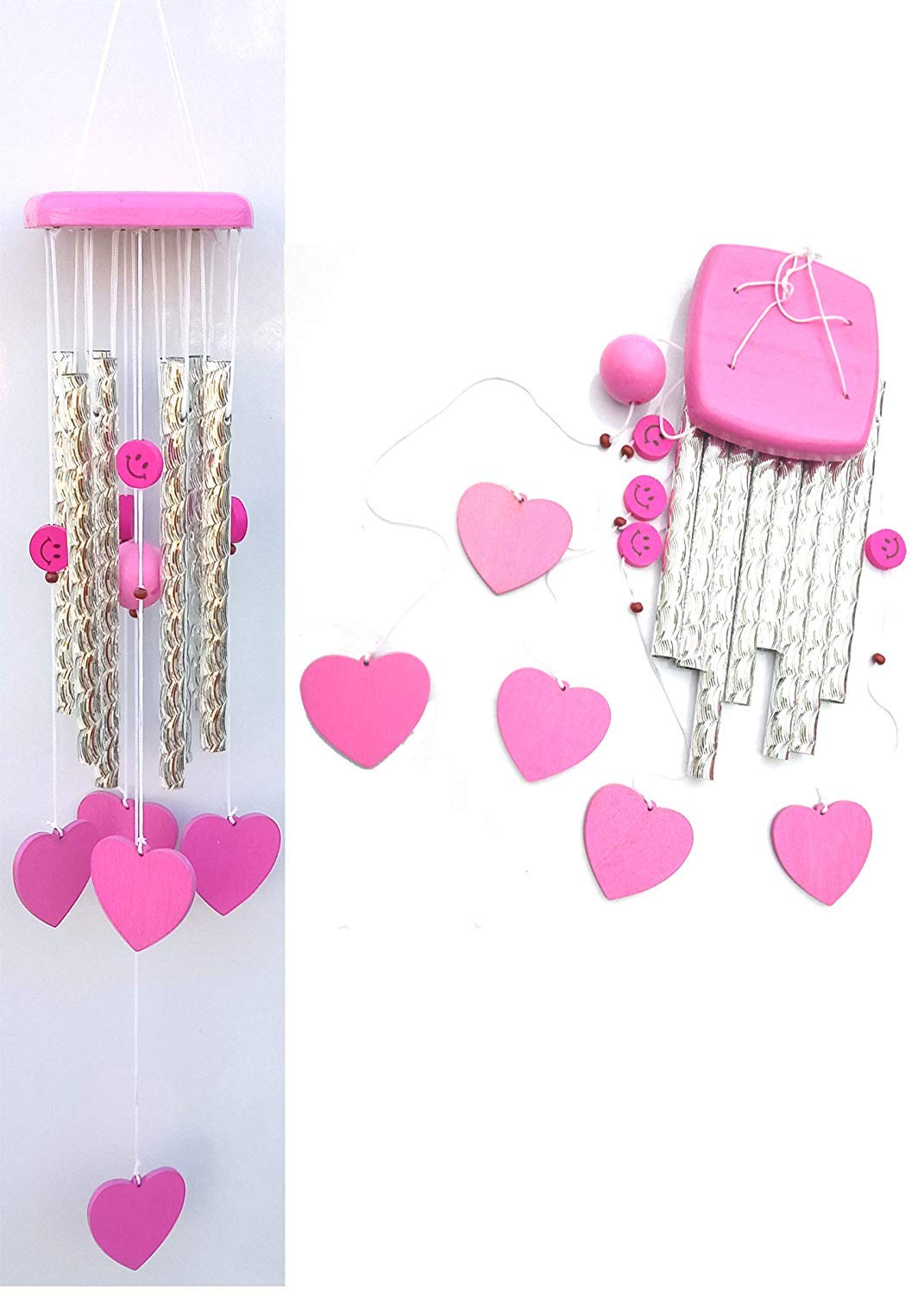 RIPE INDIA Pink Heart with Pink Smiley Face Wind Chimes with Great Sound for Positive Energy for Balcony Bedroom,Metal-image-2