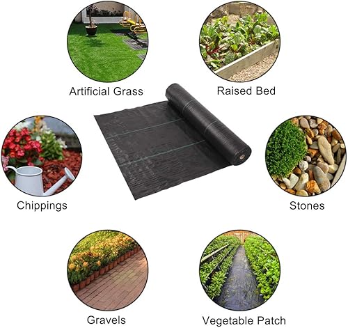 Miniatura 10 de TUFFIOM Weed Barrier - Tela de paisaje de jardín de 4 x 300 pies, cubierta de suelo con resistencia UV, material resistente de 3.7 onzas líquidas