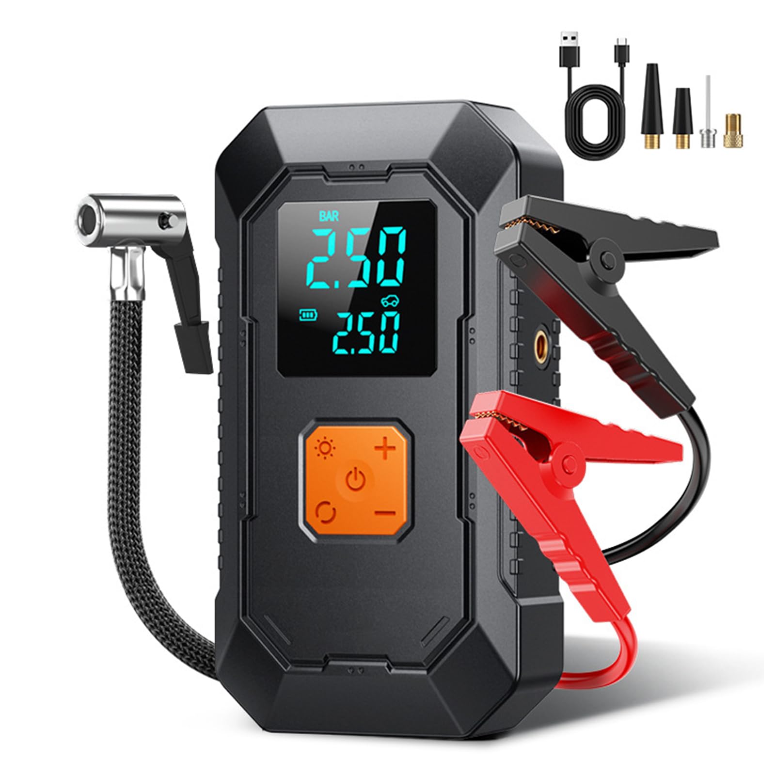 Jeffergarden Arrancador de Puente de Automóvil Portátil con Bomba de Aire Inflador de Neumáticos de 150 PSI para Automóviles (6000mAh+Abrazadera ordinaria+Bolsas de)