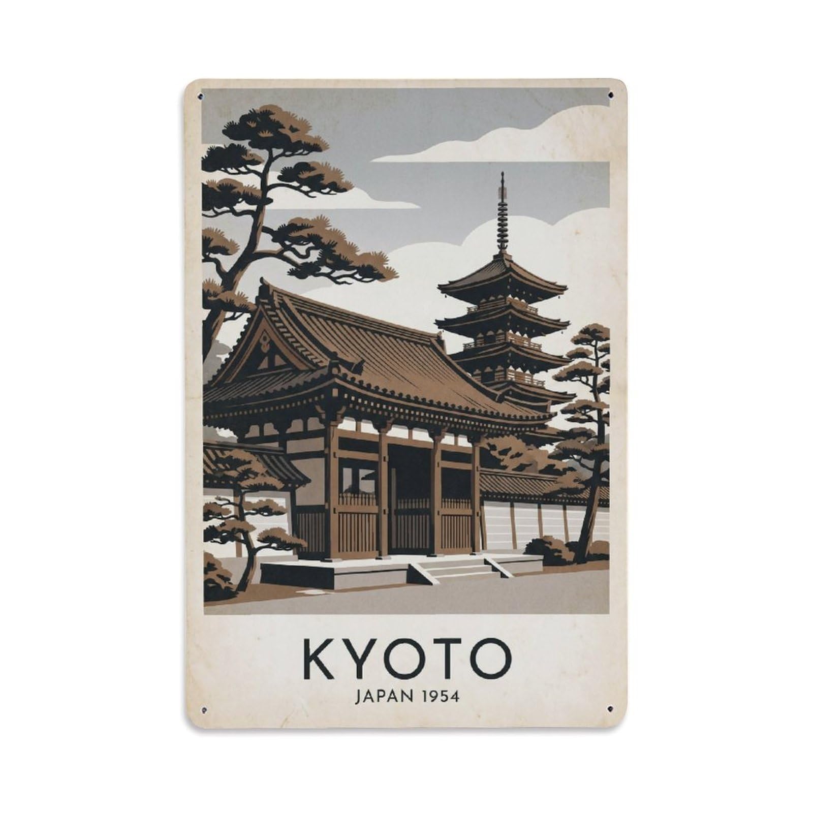 Gead 8X12inch Style Vintage Travel Kyoto Japan Wooden Metal Tin Sign