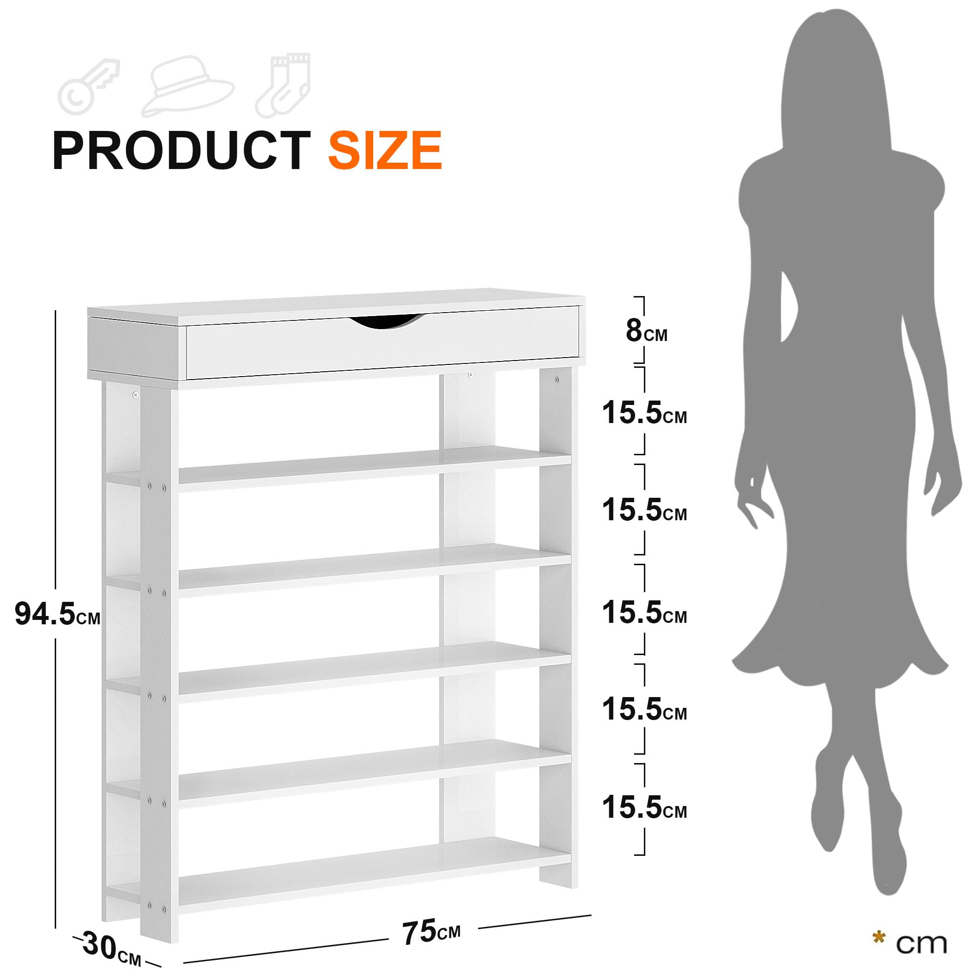 SDHYL Zapatero de 5 Niveles con 1 Cajón Estante para Zapatos Organizador de Almacenamiento de Zapatos Extensible y Ajustable Blanco