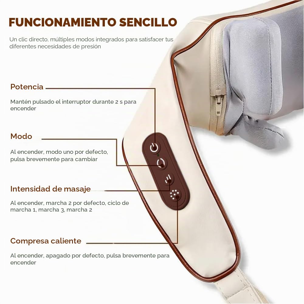 Masajeador de Cuello 6D, Inalámbrico de Hombros y Cuello | con Masaje de Amasado Profundo, 2 Niveles de Calor & Funda Lavable, Regalos Originales para Mujer, Hombre, Mamá, Papá