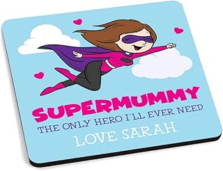 PERSONALISED Supermum Drinks Coaster Gifts for Mum, Mummy, Nan ANY NAME - Custom Female Superhero Wooden Coasters for Drinks Gifts - Handmade Birthday, Christmas, Mothers Day Drinks Coaster Mat