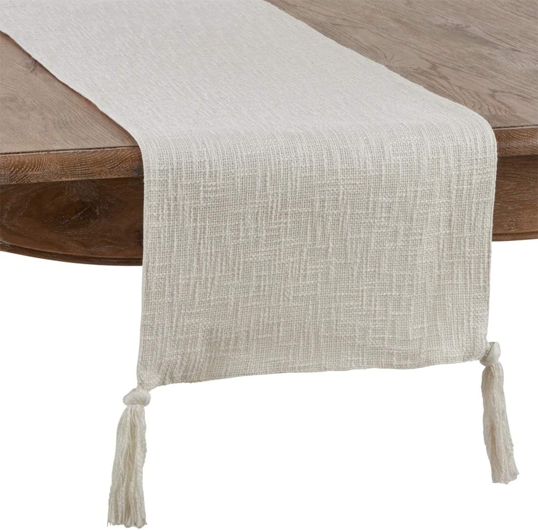 Fennco Styles Classic Solid Color Cotton Table Runner with Tasseled Design 16 x 72 Inch - Ivory Table Cover for Home Décor, Dining Table, Banquets and Special Occasion