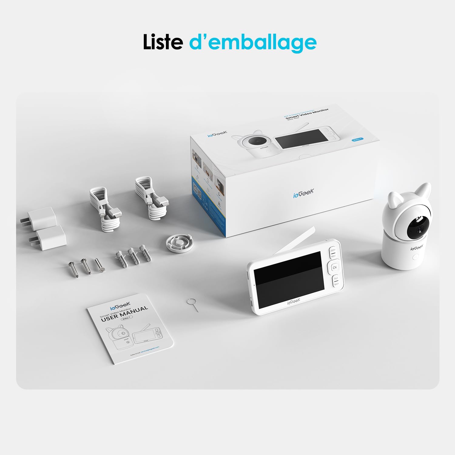 ieGeek 1080P/ 5" Babyphone Caméra,PTZ 355° Baby Phone Vidéo connecté Smartphone, Visiophone avec Alertes Intelligentes/Vision Nocturne/Suivi Automatique (Baby 7)