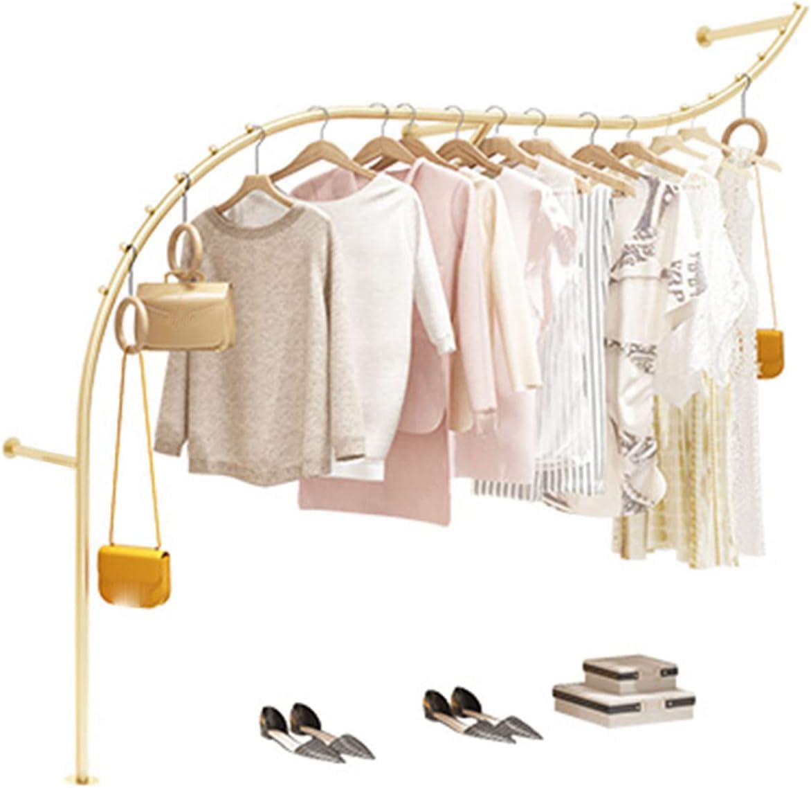 HPTHLY Retail Clothing Display Racks Hang Clothes Rack, Boutique Store Gold Closet Rod Metal Clothes Racks, Modern Industrial Pipe Wall-Mounted Garment Rack, Decoration Cur(Right Arc-170Cm)