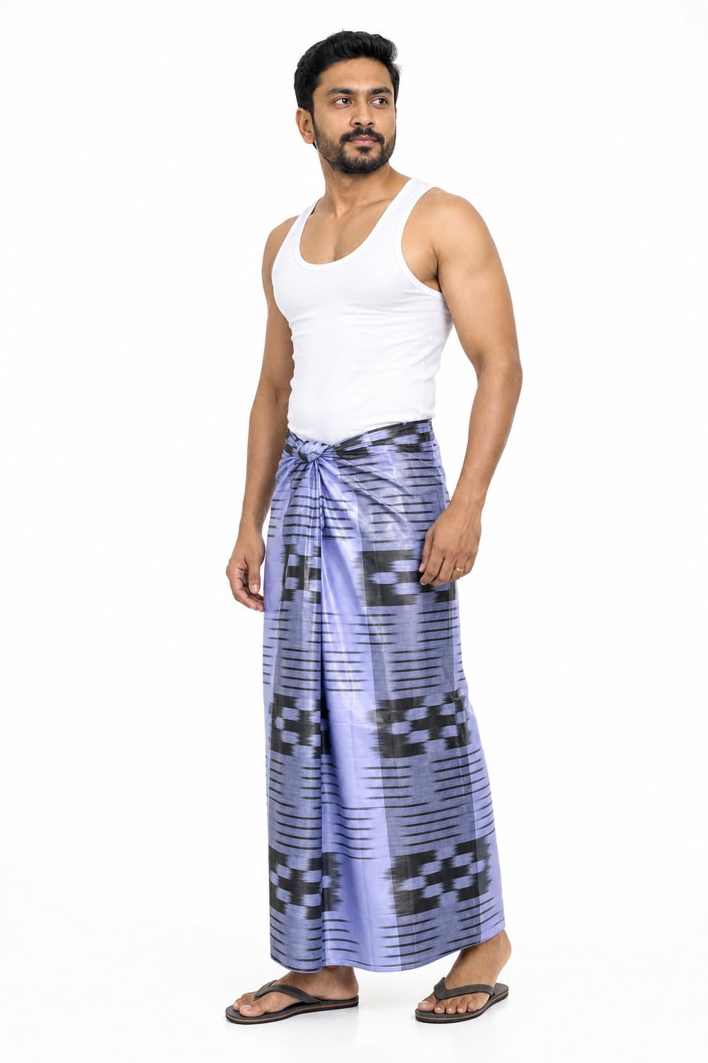 Premium Stitched Bangladeshi Lungi - High-Shine Mercerized Cotton - Elegant Lavender Ethnic Wrap for Men.-image-22