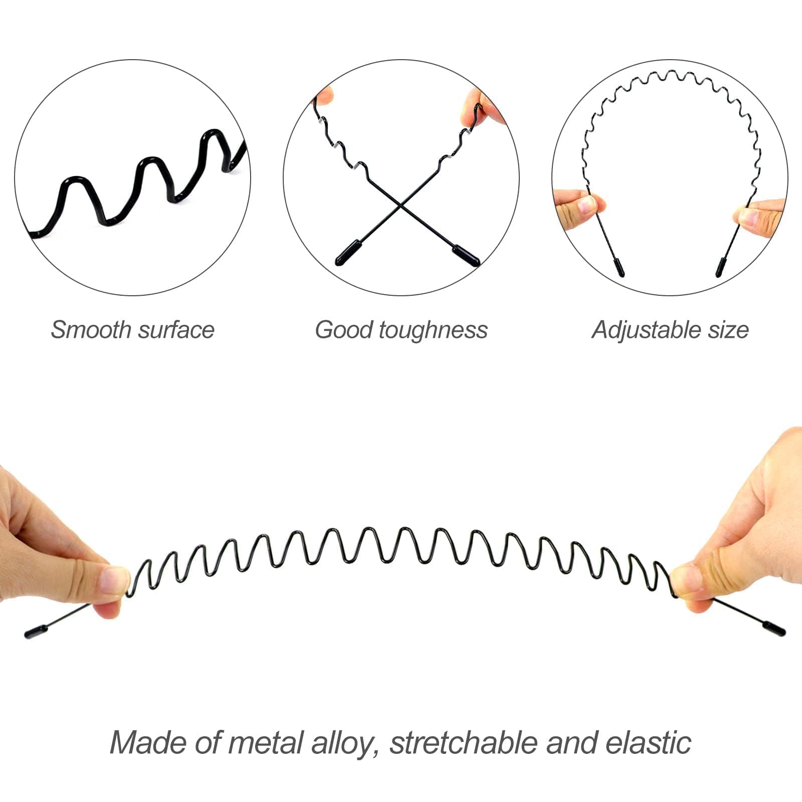 Hanyousheng 6 Pezzi Cerchietti per Capelli, Unisex Cerchietto in Metallo, Cerchietto Fasce per Capelli Fascia Ondulata Nero, Multiplo Stile Antiscivolo Cerchietto, Adatto per Sport, Yoga, Trucco
