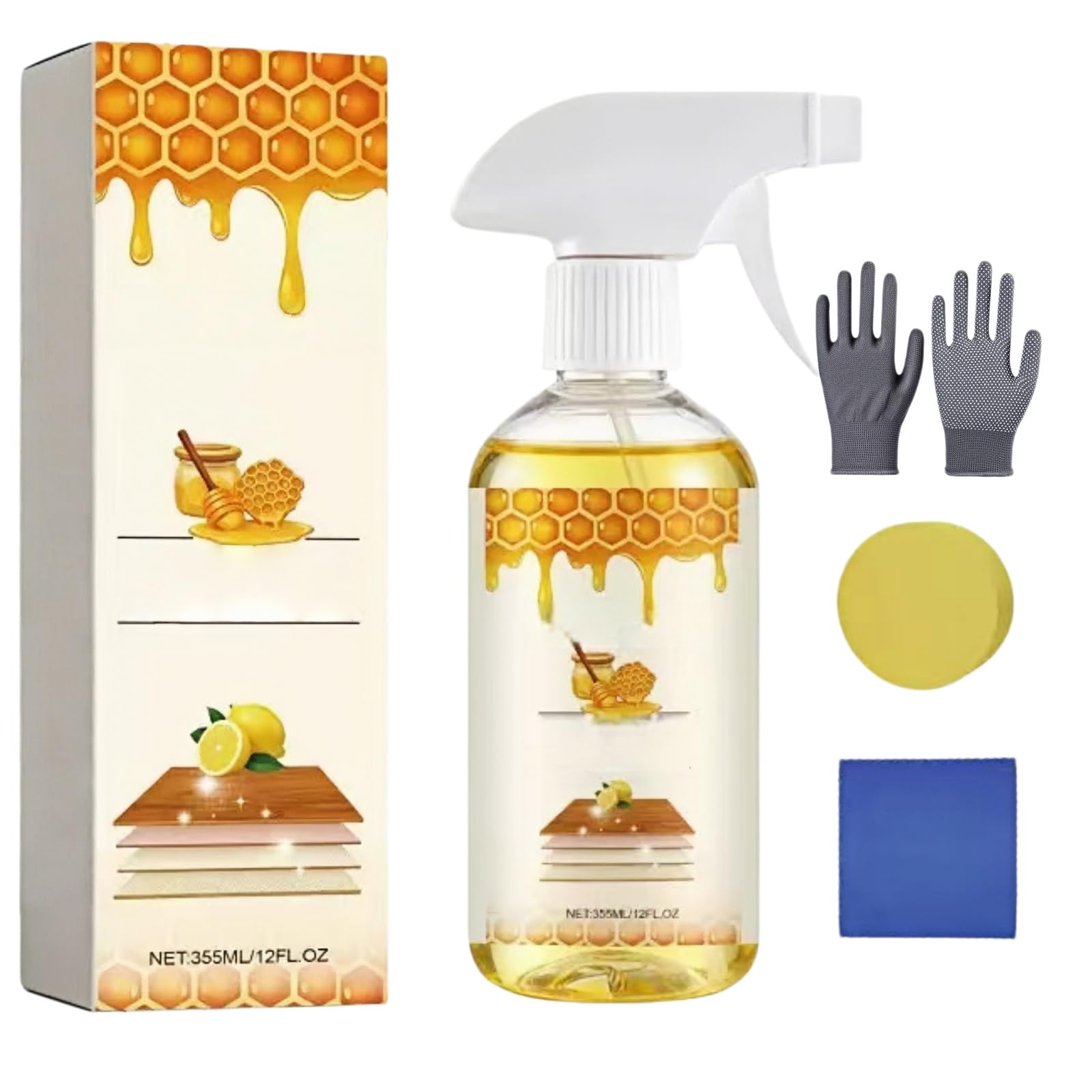 335ml Beeswax Floor Spray,2026 Neu Bodenreparatur-Poliermittel Mit Schwamm & Tuch,Holzpolitur Holzpflegeöl Bodenbelagsschutzmittel f für Holzböden und Holzschränke (3Pcs)