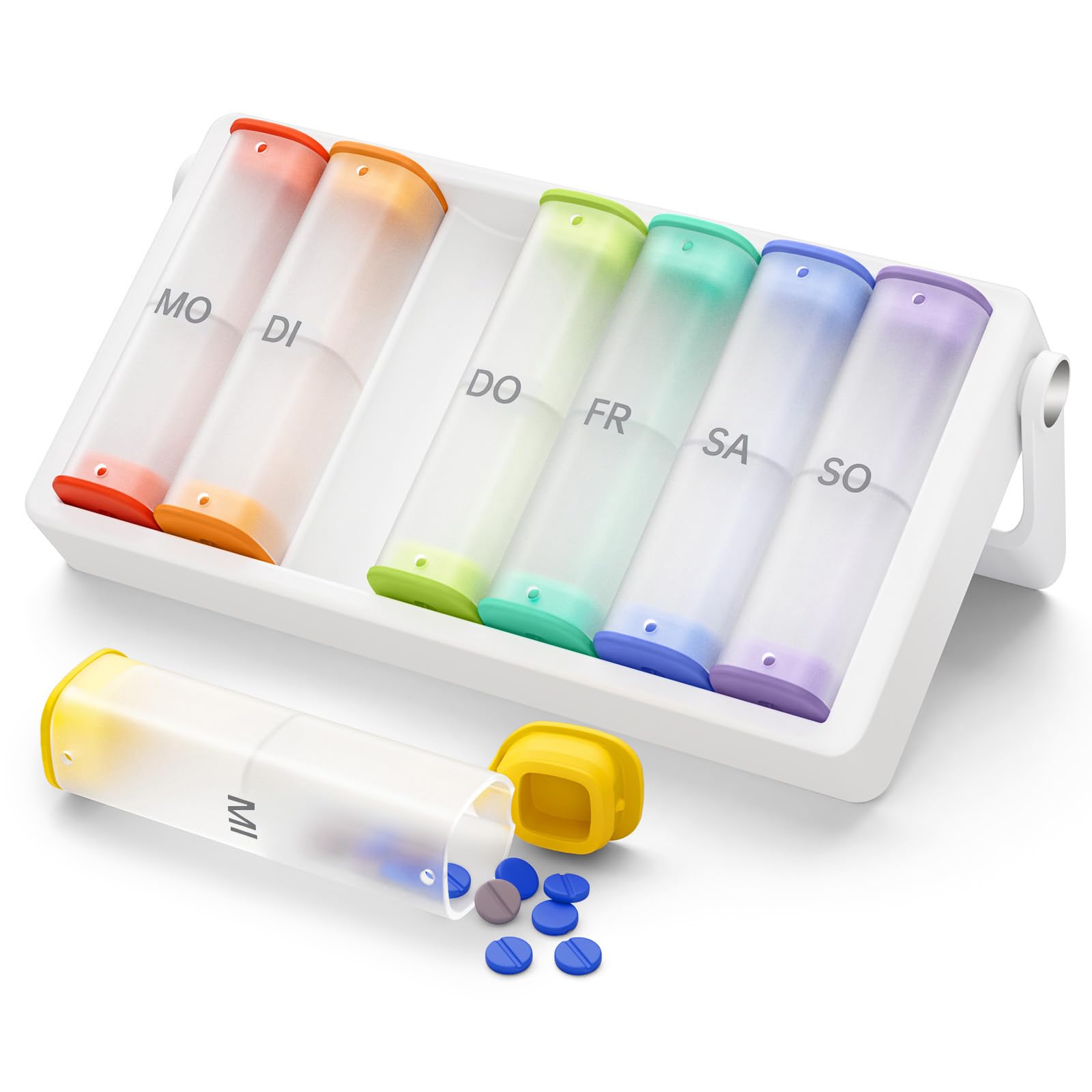 Tablettenbox 7 Tage Morgens Abends, KOVIUU Woche Pillendose 2 Fächer, Medikamentenbox Unterwegs, Pill Box，Große Tabletten Tablettendose, Supplement Pillenbox für Medikamente, Vitamine, Schwarz