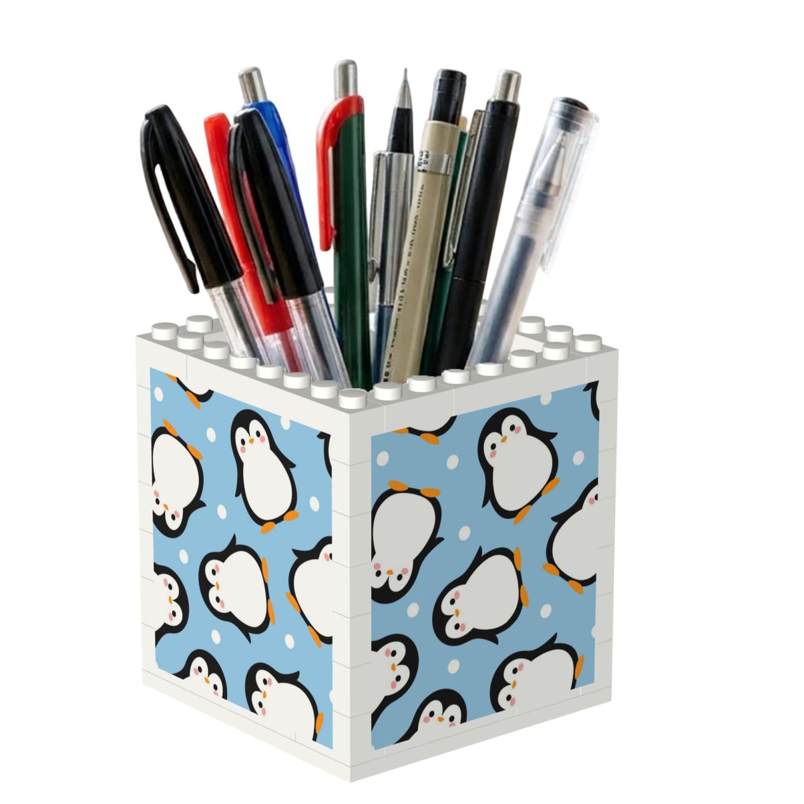 Poadnly Penguin Fluffy Winter Fluffy, Pen Pot Pencil Holder for Office Home School, Compact Desk Organiser for Office Stationery