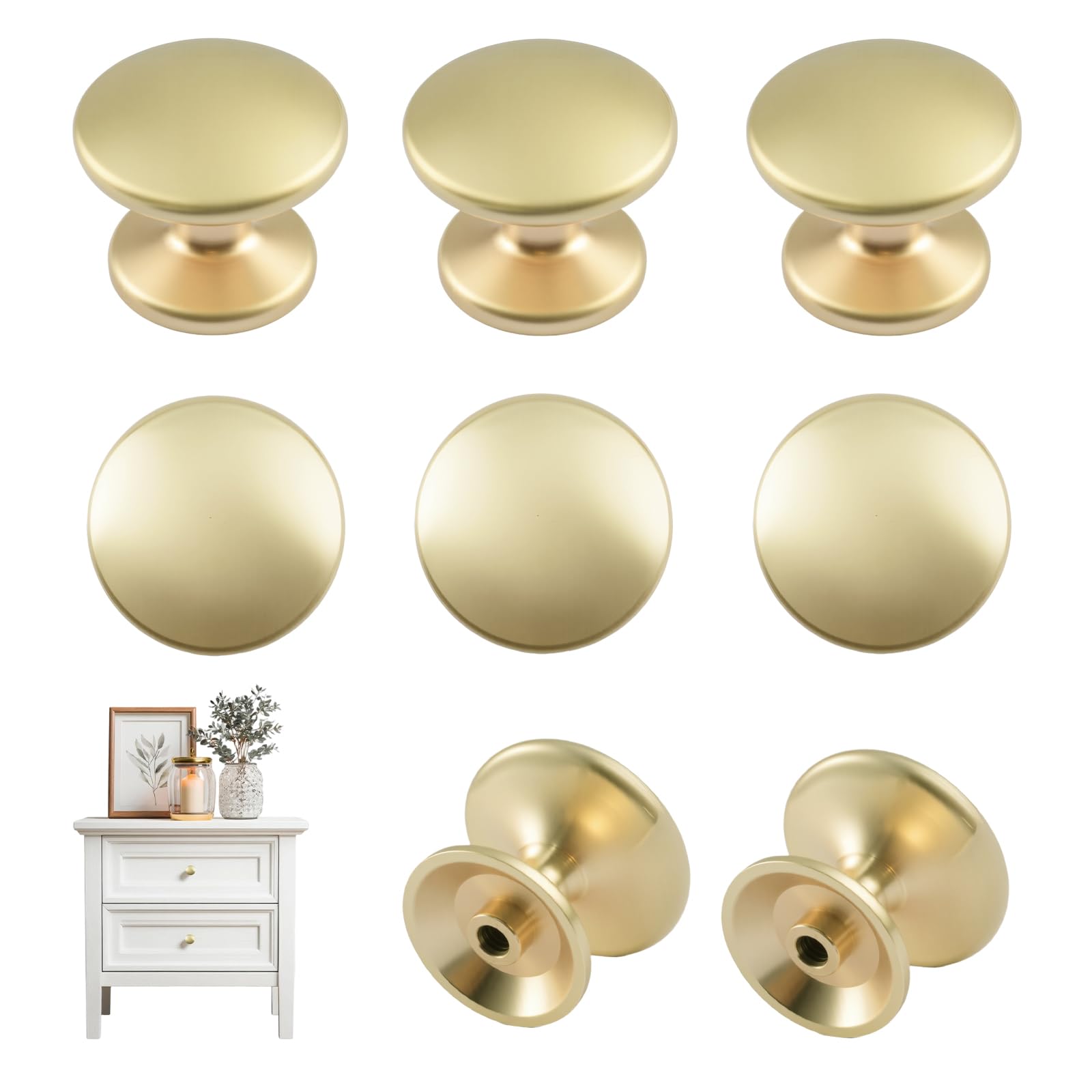 MOROBOR 8pcs Solid Cabinet Knobs, Gold Replaceable Cabinet Knob Removable Single-Hole Pulls Zinc Alloy Drawer Knobs for Wardrobes Dressers Drawers