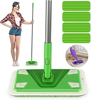 Microfiber Floor Mop with 4 PCS Reusable Mop Pads(Compatible with Flash Powermop), Floor Mops for Cleaning Floors, Power Mop Pads Refill Wet Dry Use Machine Washable Dust Mop for Hardwood Floor