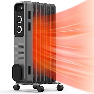 Joy Pebble Oil Filled Radiator Heater, Portable Electric Heater, 1S Rapid Heat, 3-Level Adjust, Tip-over&Overheat Protection, Portable Space Heater with 4 Wheels and Handle, 1200W Oil Heaters for Home