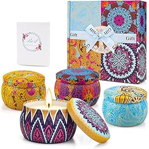 Yinuo Candle Bougie Parfumées Ensemble Cadeau, Coffret Bougie, Cadeau Femme, Cadeau Personnalisé Maitresse, 4*4,4 Oz Durée pour L’aromathérapie Mariage Bath Yoga Cadeau de Fête des Mères