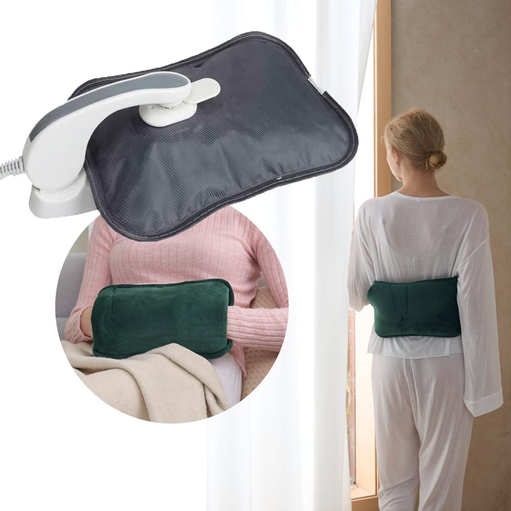 Rechargeable Electric Hot Water Bottle with Soft Belt and Warm Glove Bag, Wearable Electric Warmer for Bed Warm Hand Massaging Heat Pad for Back Stomach Pain for Adult,Green