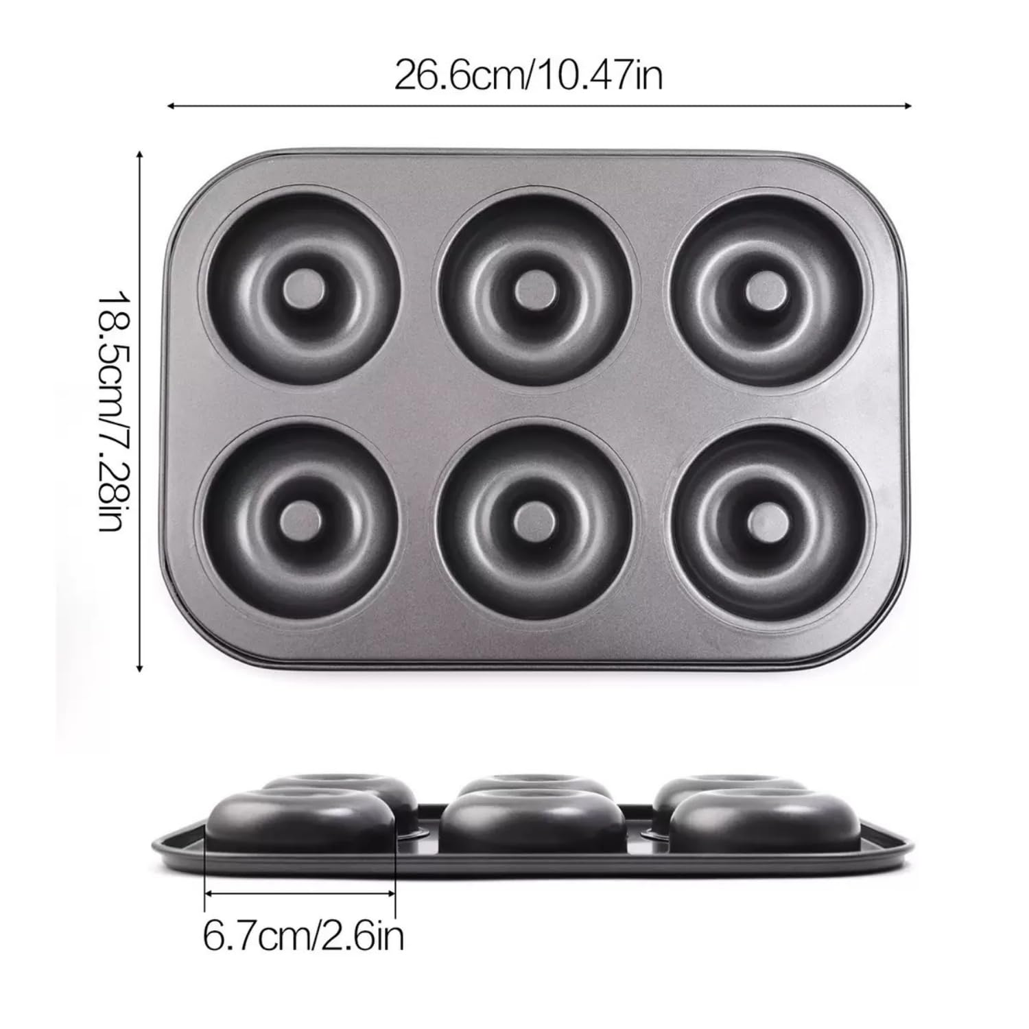 Carbon Steel Donut Baking Pan - 6-Cavity Stackable Mold for Donuts, Bagels, Muffins | Oven Safe & Easy Release | 1 Pack 2