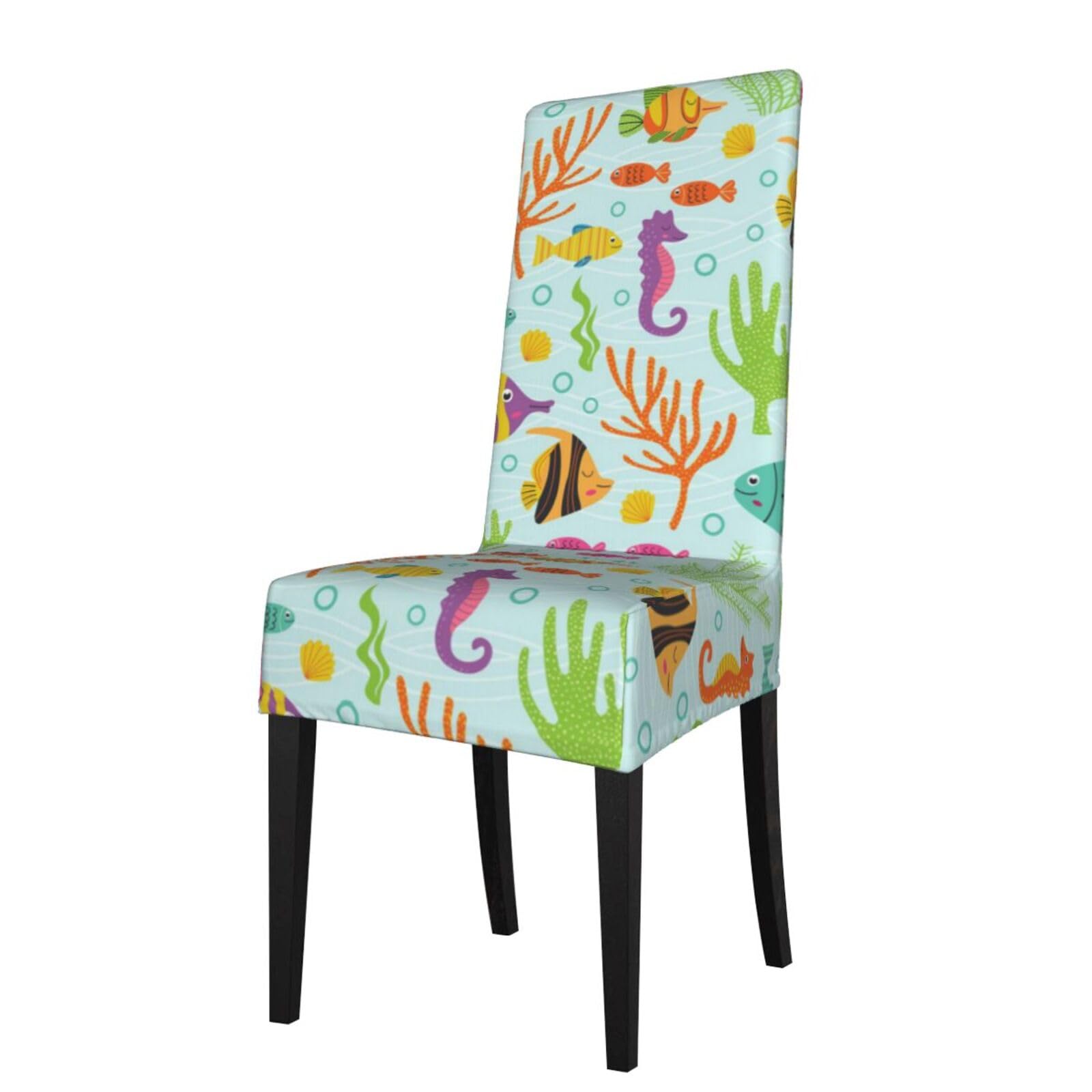 Lkymoh As Picture Sea Life Marine Animals, Chair Covers Stretch Chair Slipcovers For Dining Room, For Party Pet Protection Universal Fit Soft Polyester