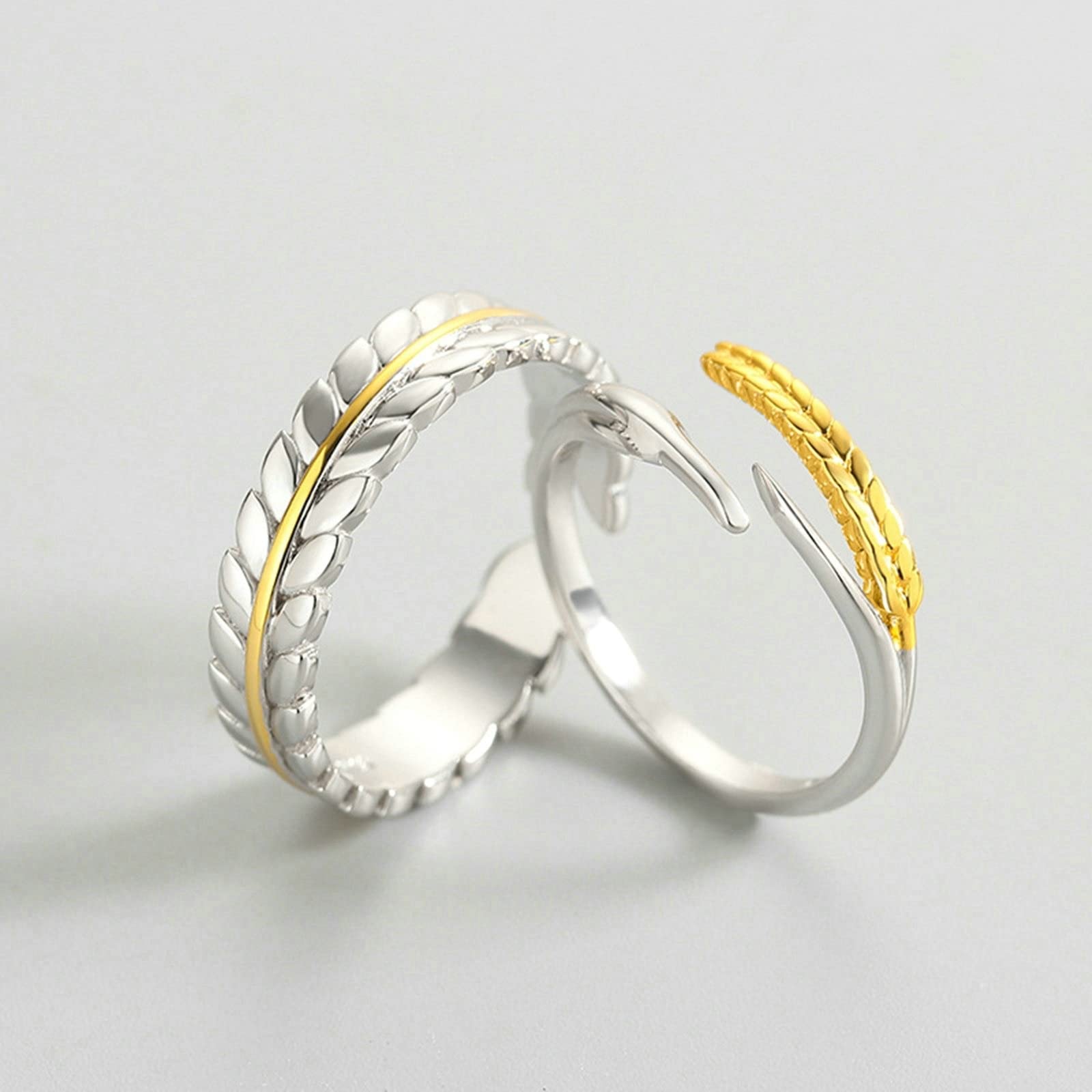 Bague de Mariage Gravé, Alliance Or et Argent Couple avec Conception de Blé Réglable Anniversaire Anneau de Bijoux Cadeau