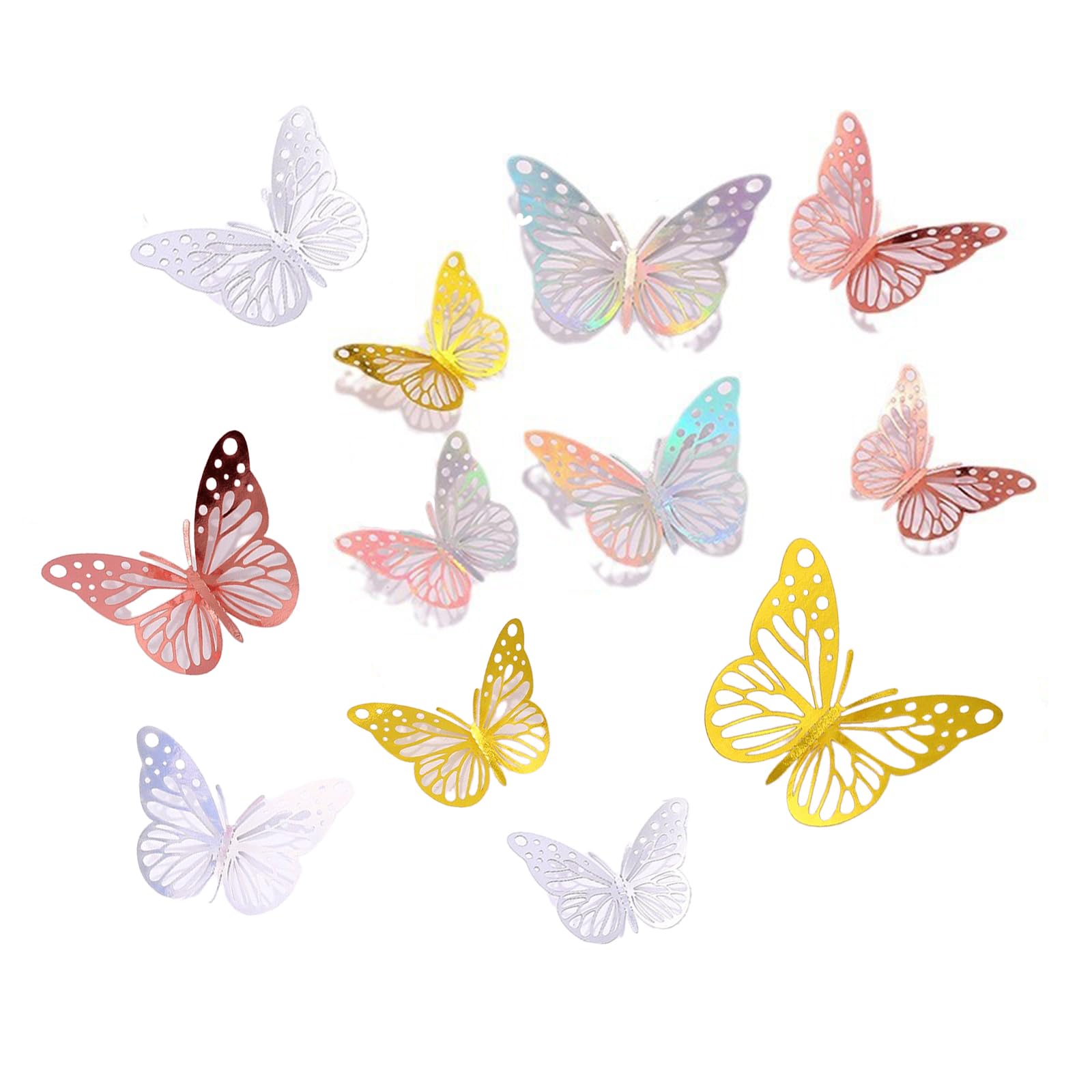 48PCS 3D Butterflies Wall Stickers, Self-Adhesive Removable Acrylic Butterfly Decorations for Home, Party, Wedding - Silver, Gold, Rose Gold (4 Sizes)