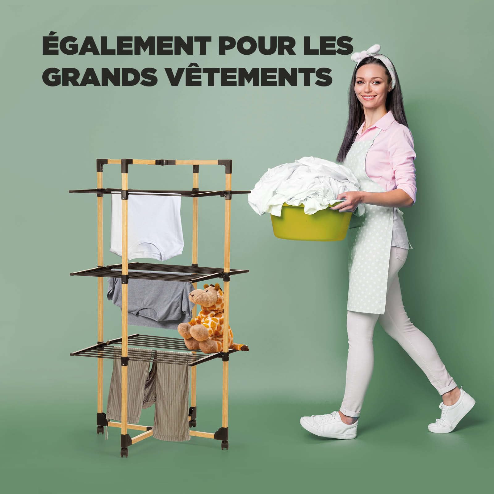 VITAPUR Séchoir à Linge Pliable - Séchage à Plusieurs Niveaux - 69 x 136 x 69 cm - Jusqu'à 20 kg de Linge - Idéal pour Les Petits Appartements - Roues Stables