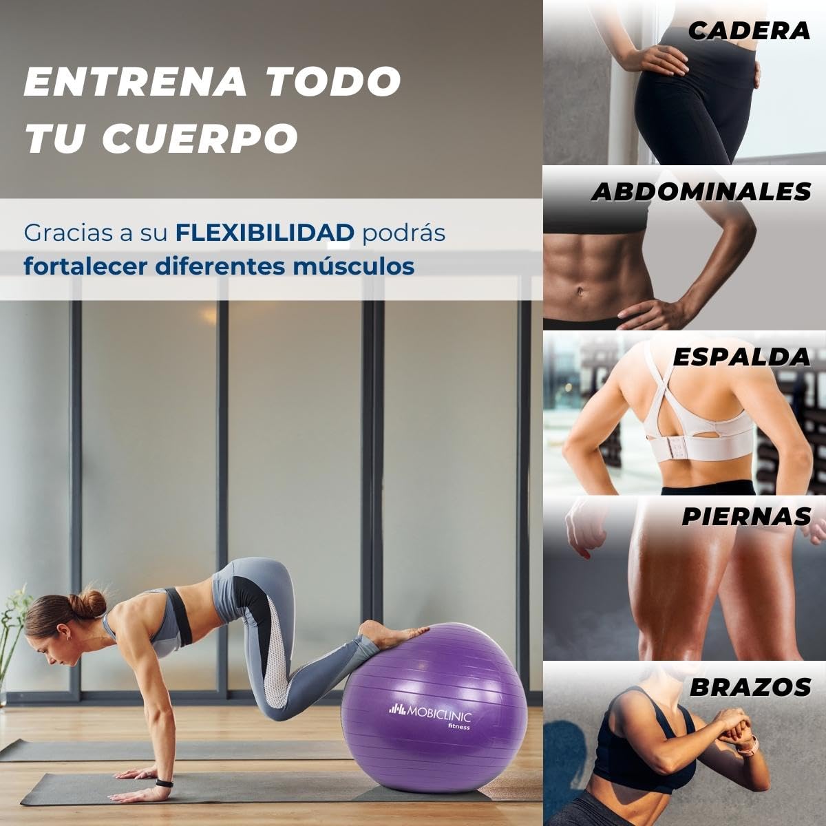 Mobiclinic Pelota de Pilates 58 cm Antideslizante Anti-pinchazos Lavable Morado