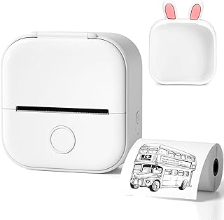 Mini Thermal Printer Inkless Photo Printer Portable Wireless Bluetooth Printer for IOS & Android 203dpi Small Pocket Printer for Study Note Picture Journal Gift,White