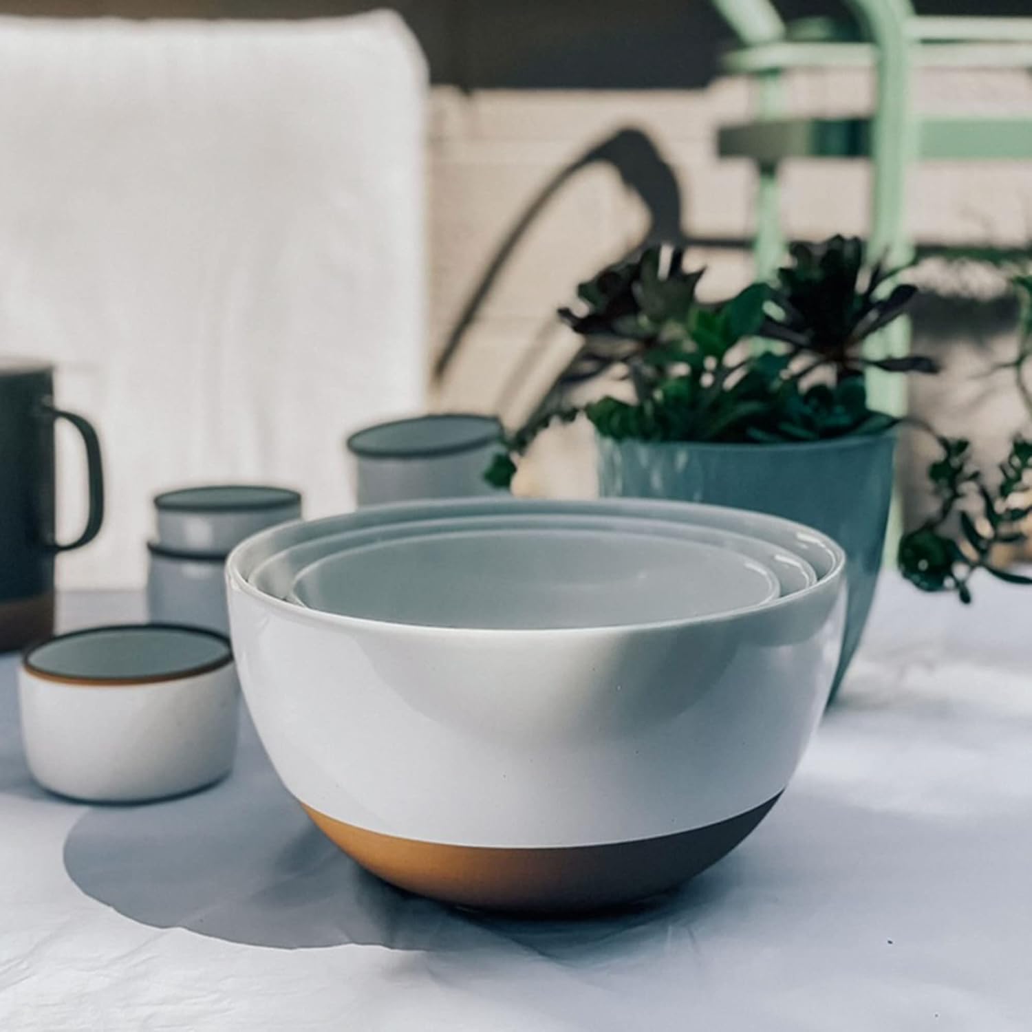 Mora Ceramic Large Mixing Bowls - Set of 2 Nesting Bowls for Cooking, Serving, Popcorn, Salad etc - Microwavable Kitchen Stoneware, Oven, Microwave and Dishwasher Safe - Extra Big 2.5 & 1.6 Qt - White - Image 7