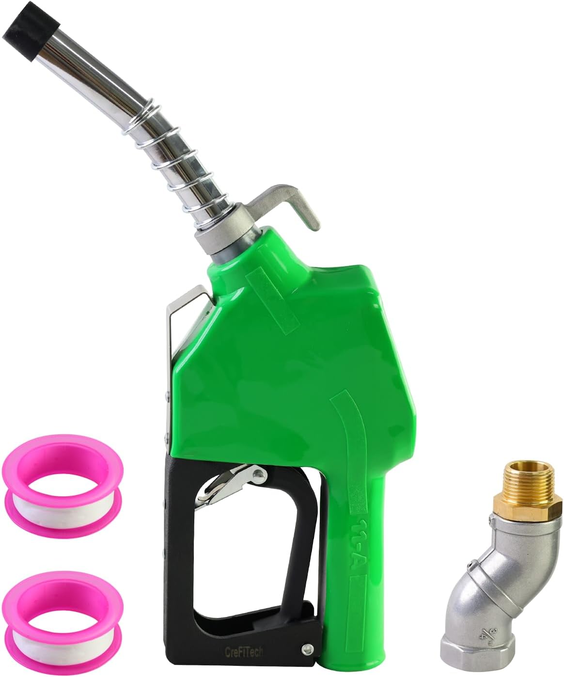 3/4" Green NPT Auto Shut-Off Fuel Nozzle W/360° Hose Swivel,Gas Pump Handle High Flow Fuel Transfer Nozzle Kit 13/16" Spout, 3 Gear Padlock,16 GPM Suitable for Diesel, Gasoline, Kerosene