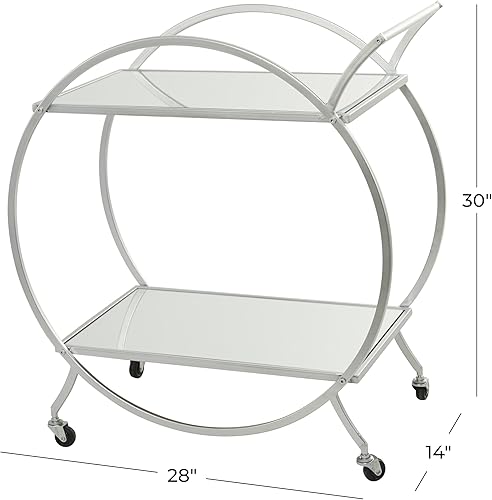 Miniatura 6 de Deco 79 Carrito de barra con 2 estantes de espejo con almacenamiento de copa de vino y asa, 28 x 14 x 31 pulgadas, negro