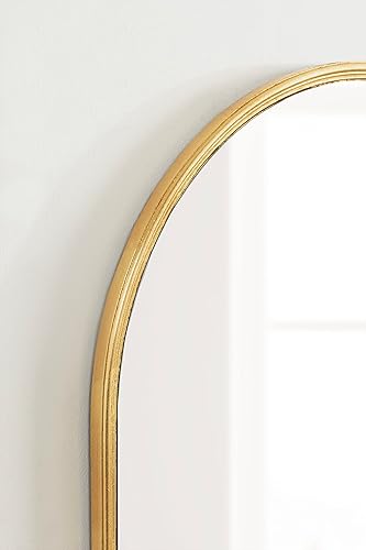 Miniatura 5 de Kate and Laurel Caskill - Espejo de pared moderno con forma de cápsula redondeada, 22 x 34 pulgadas, dorado, espejo angosto rectangular redondo para