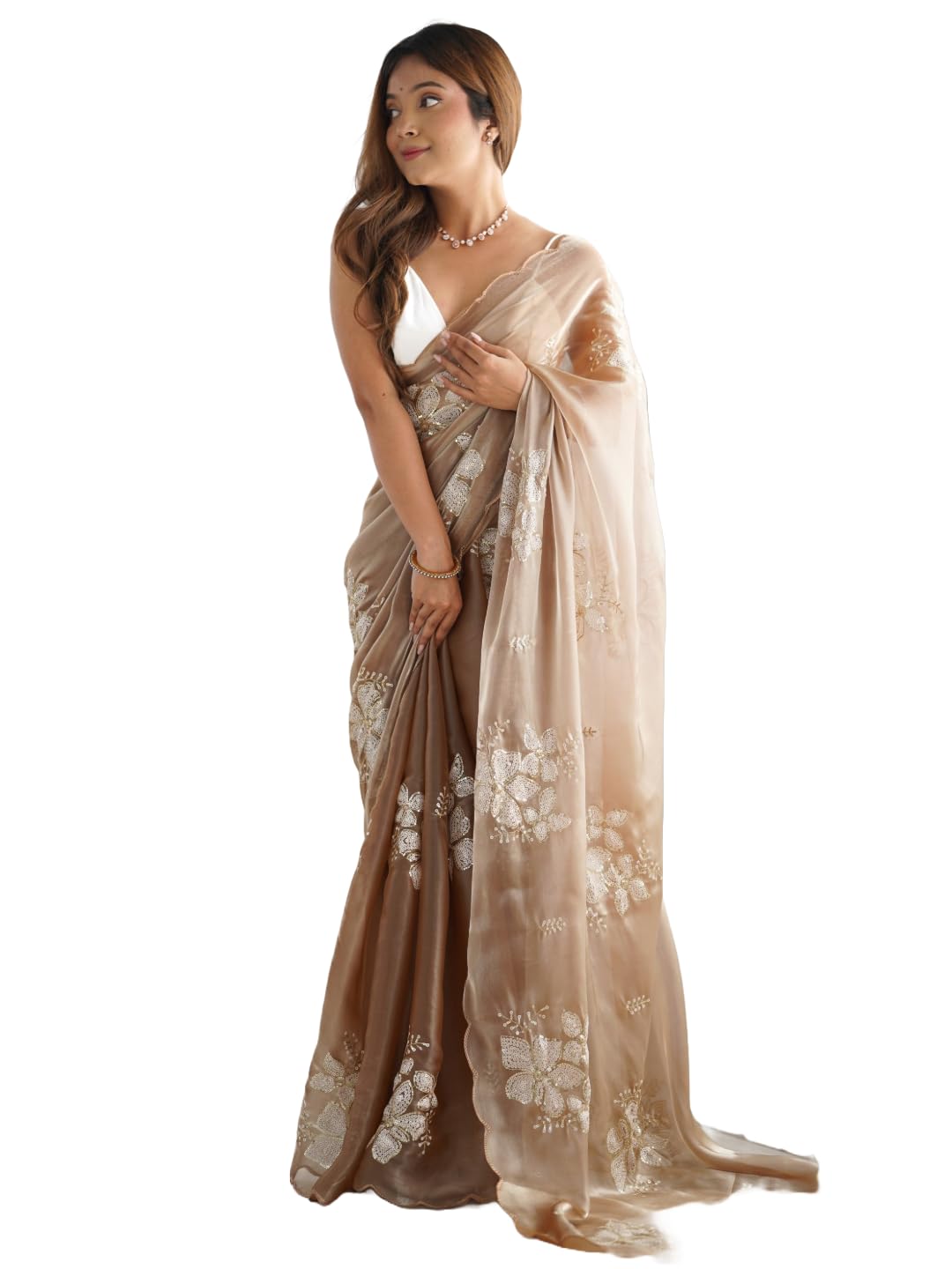 pandadi saree Women's Jimmychoo Embroidery Work Saree With Unstitched Blouse Piece-picture-11