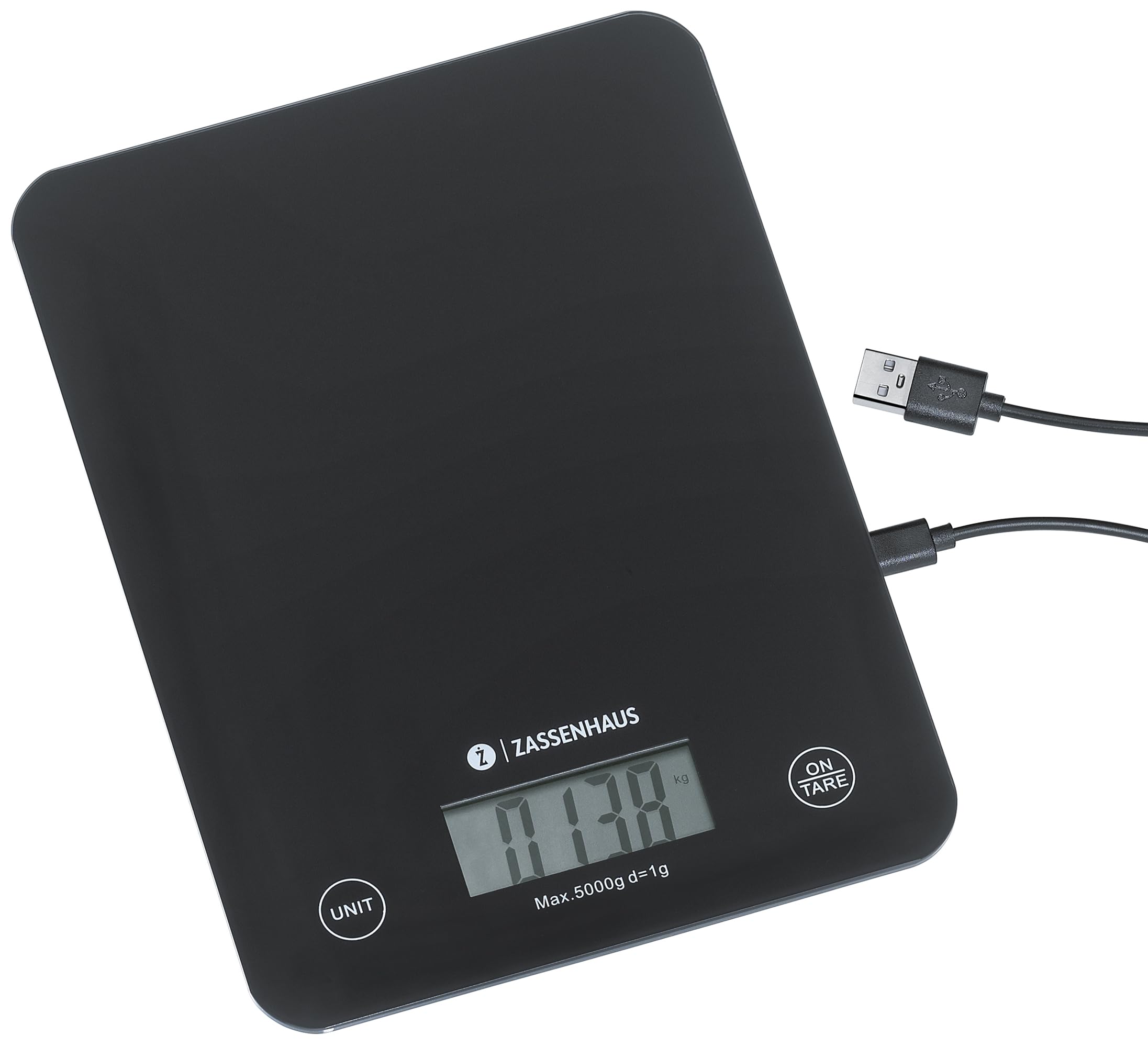 Zassenhaus Bilancia da cucina digitale Balance con funzione di ricarica USB, 5 kg/1 g, funzione di pesatura, particolarmente piatta, pannello di controllo con sensore touch