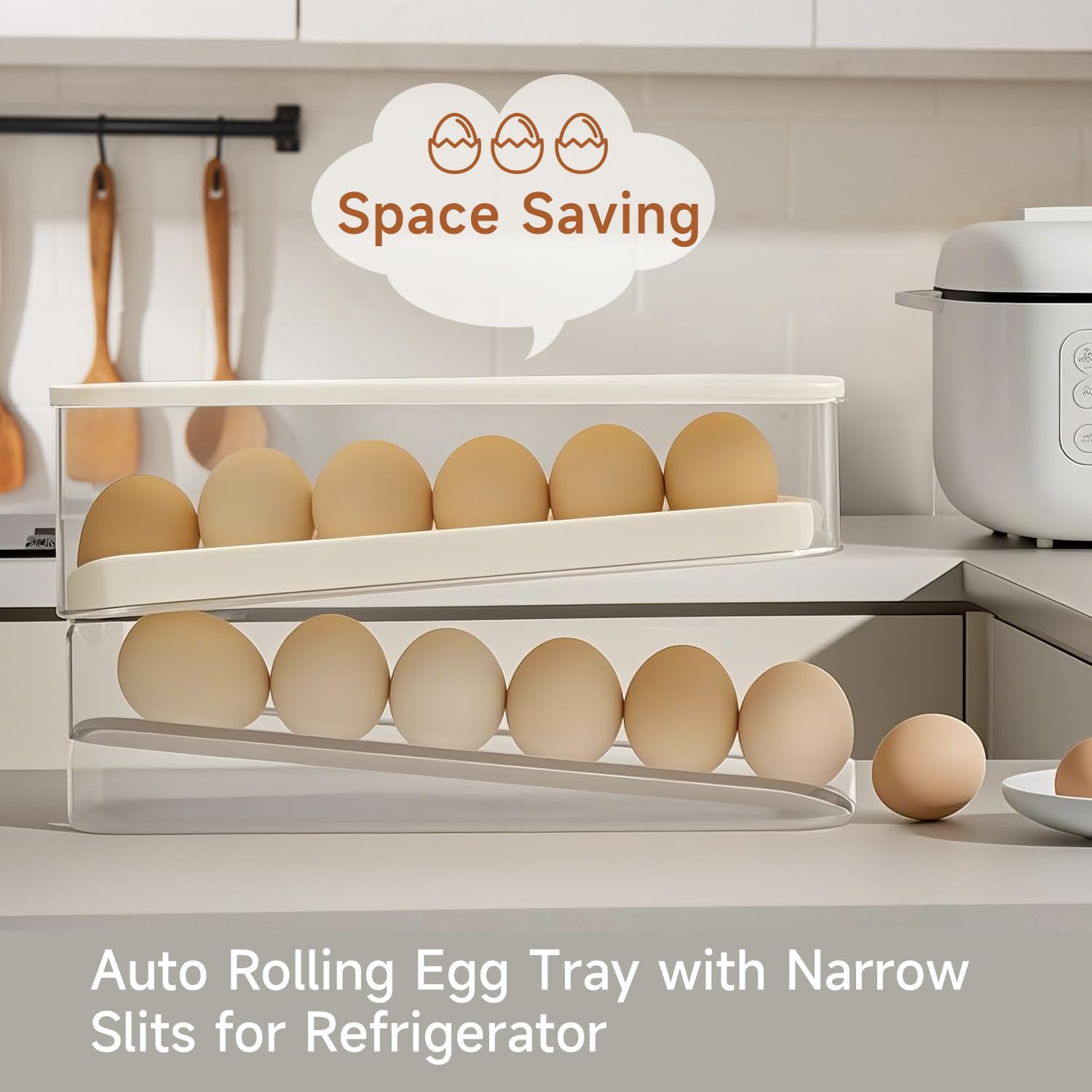Soporte rodante para huevos para refrigerador, dispensador de huevos para refrigerador, contenedor de almacenamiento automático para encimera, cocina y uso al aire libre (3.35 x 3.74 x 11.02 3