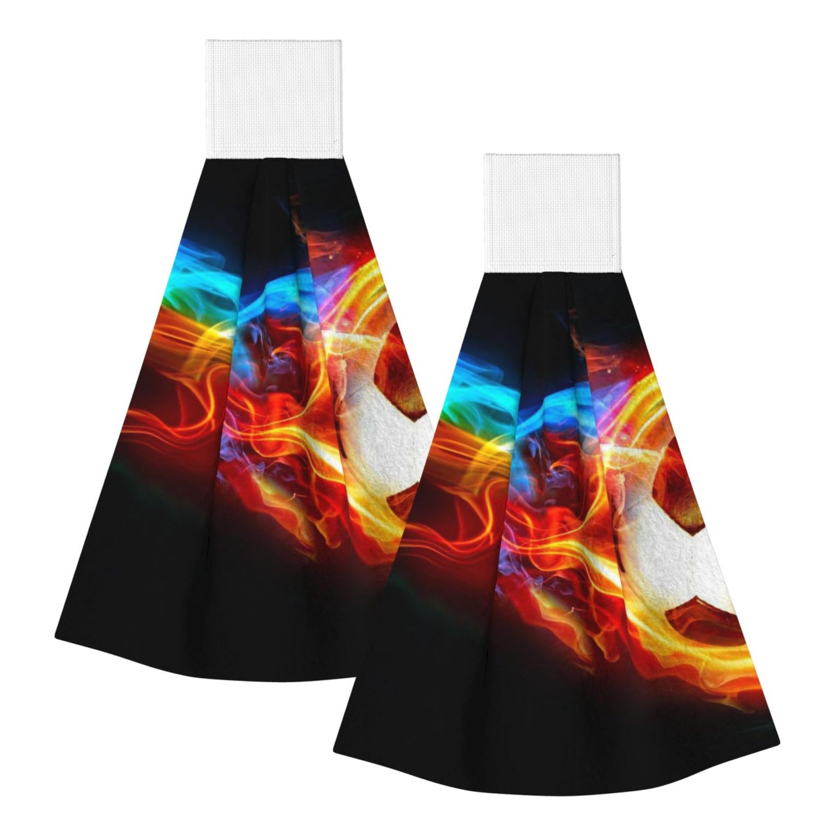 DOPKLNA Football, 2 Pcs Hanging Coral Fiber Hand Towels for Bathroom, Absorbent Kitchen Towels