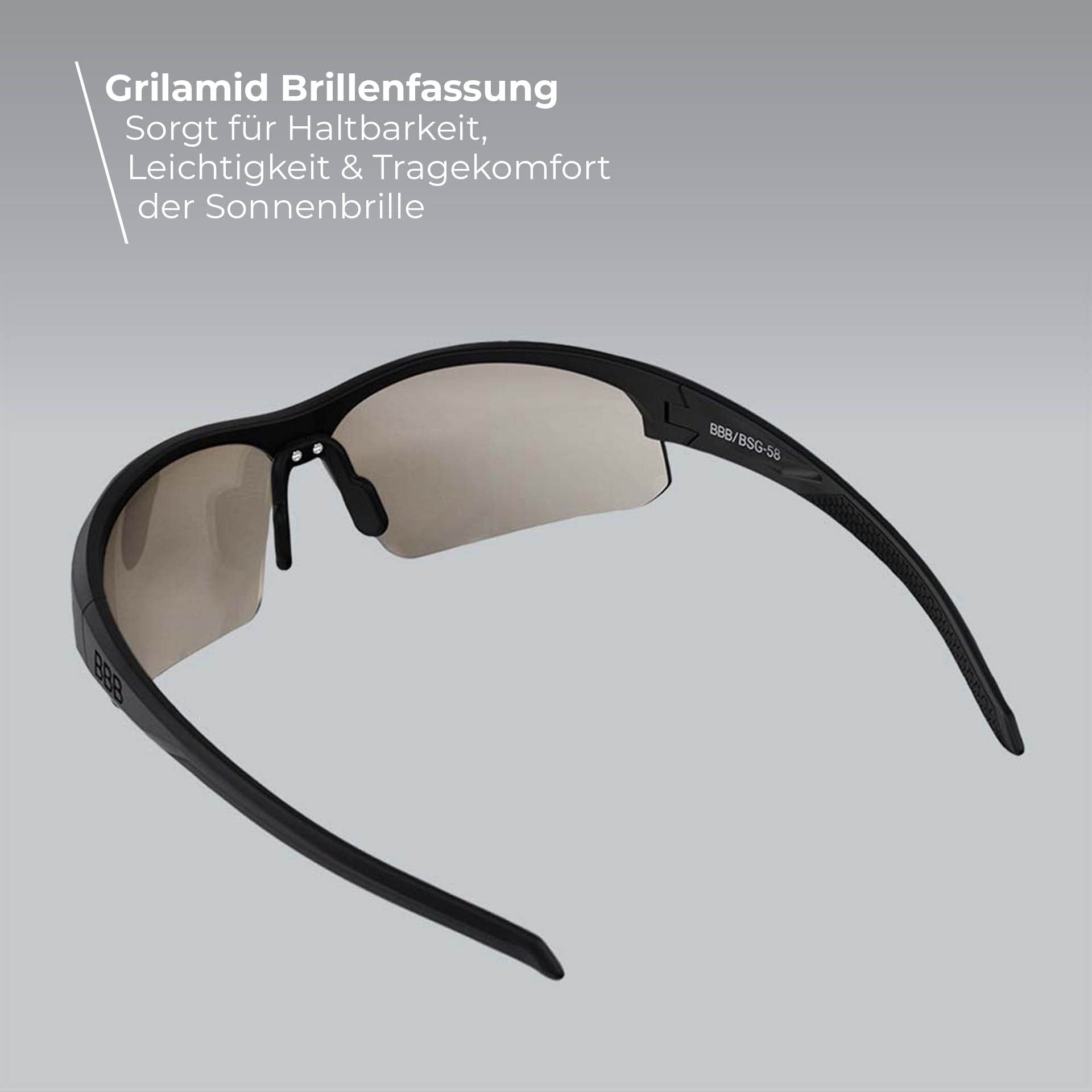 BBB Lunettes de soleil de cyclisme incassables pour VTT et vélo de route avec étui, lunettes de cyclisme photochromiques pour homme et femme, protection UV, Impress, BSG-58PHT, noir mat, taille unique