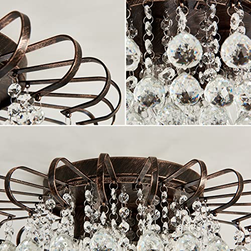 Cvkash 4-Light Crystal Floral Chandelier Modern Bronze Flush Mount Raindrop Crystal Ceiling Lighting Fixture Farmhouse Chandelier For Bathroom Living Room Bedroom Dining Room Entryway thumb #5