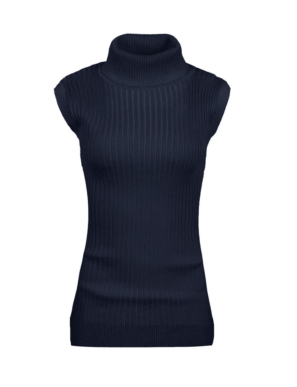 v28 Women Sleeveless High Neck Turtleneck Stretchable Knit Sweater Top