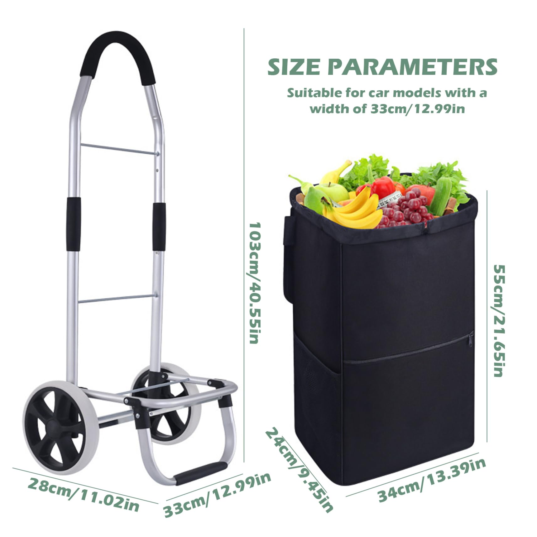 Organizador de carrito con forro impermeable duradero y bolsillos laterales de malla, bolsa de almacenamiento plegable para carritos de comestibles