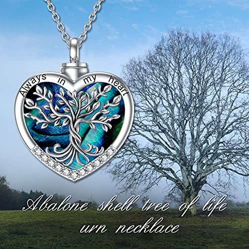 TOUPOP Tree of Life Urn Necklaces for Ashes 925 Sterling Silver Heart Cremation Jewelry Memorial Keepsake Jewelry with Funnel Filler for Women Men4